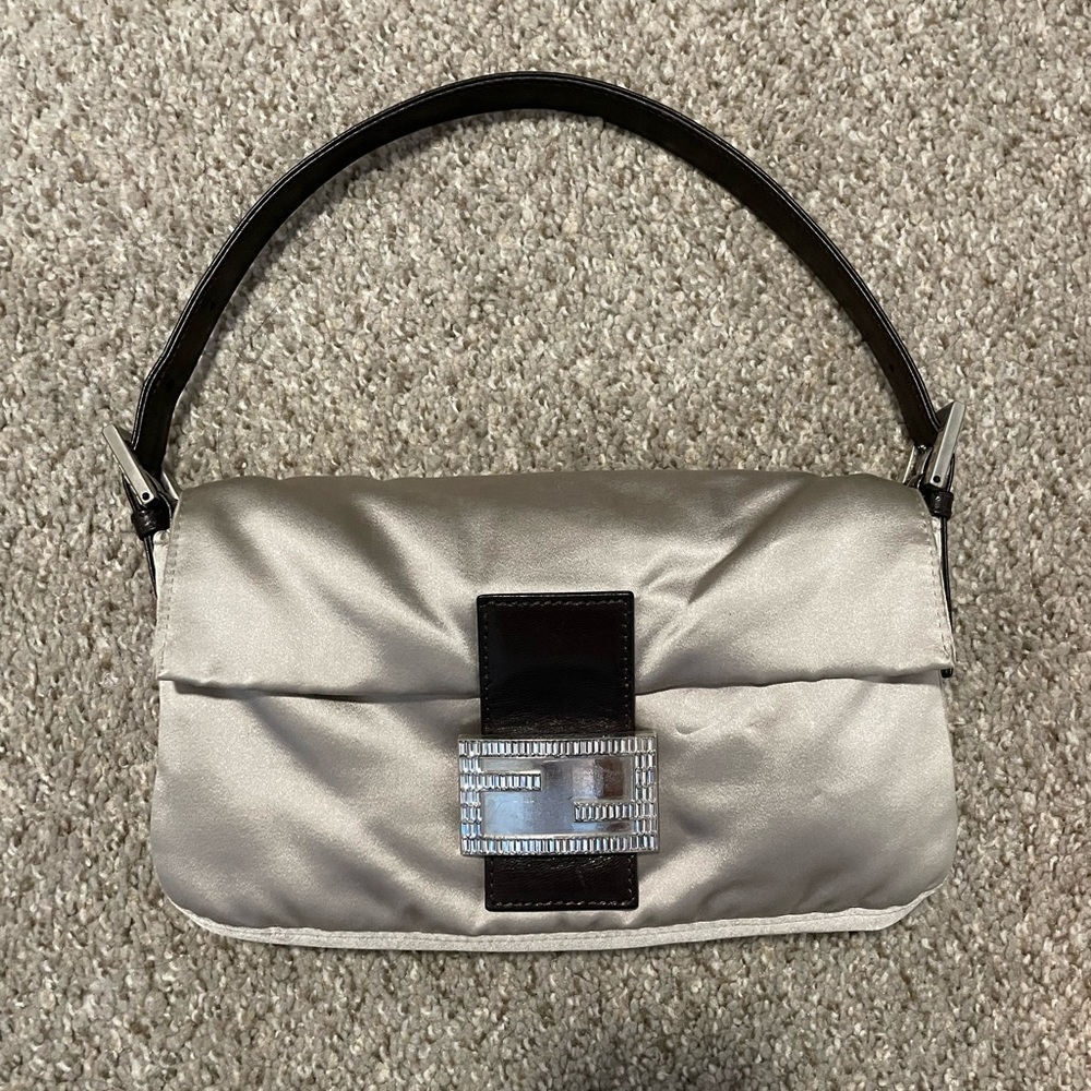 Gorgeous Fendi baguette in silk and diamonds.